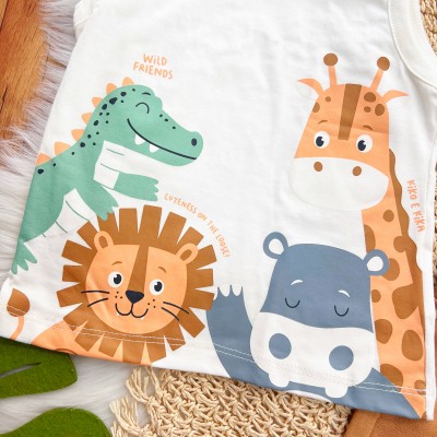 Conj. Regata Wild Friends e Bermuda - Off White e Marrom